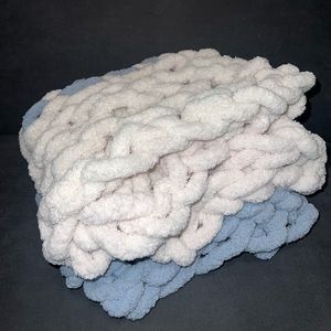 Blue and Light Pink Baby Blanket/ Couch Throw. Jumbo Knitted Blanket. Very soft!